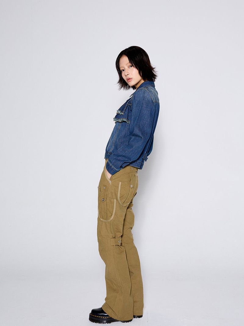 WASHED CARGO BOOTCUT PANTS / KHAKI