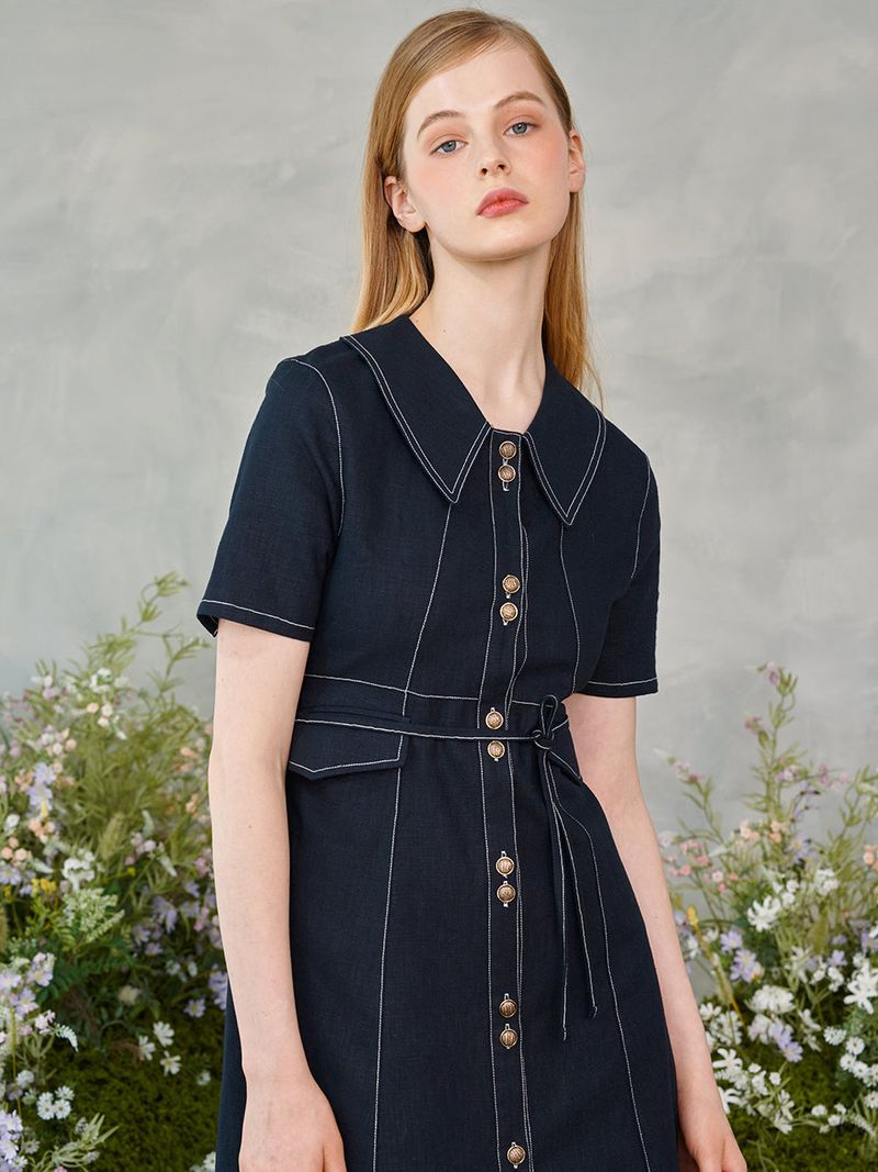 Two Button Collar Stitch Dress