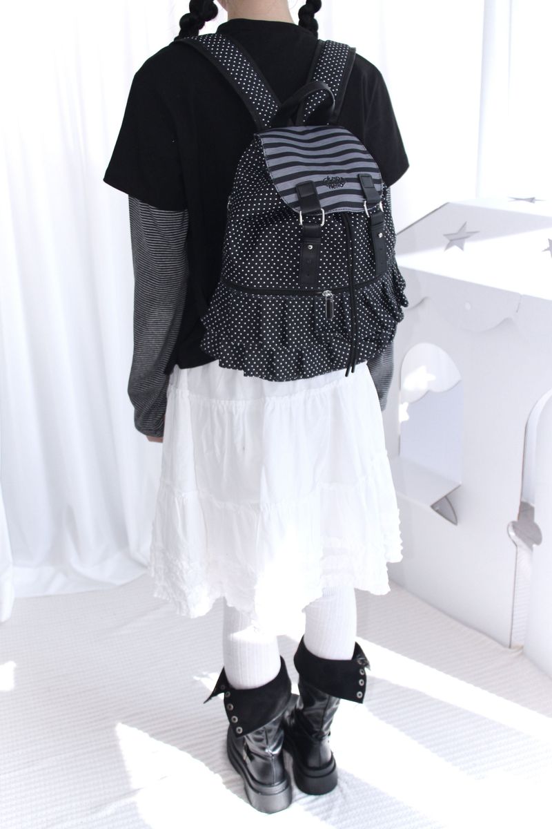 Dot Frill Backpack Kitchen Stripe Daily Bobusang Bag
