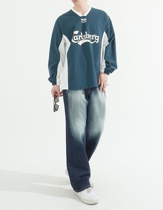Deep Indigo Washing Semi Wide Denim Pants