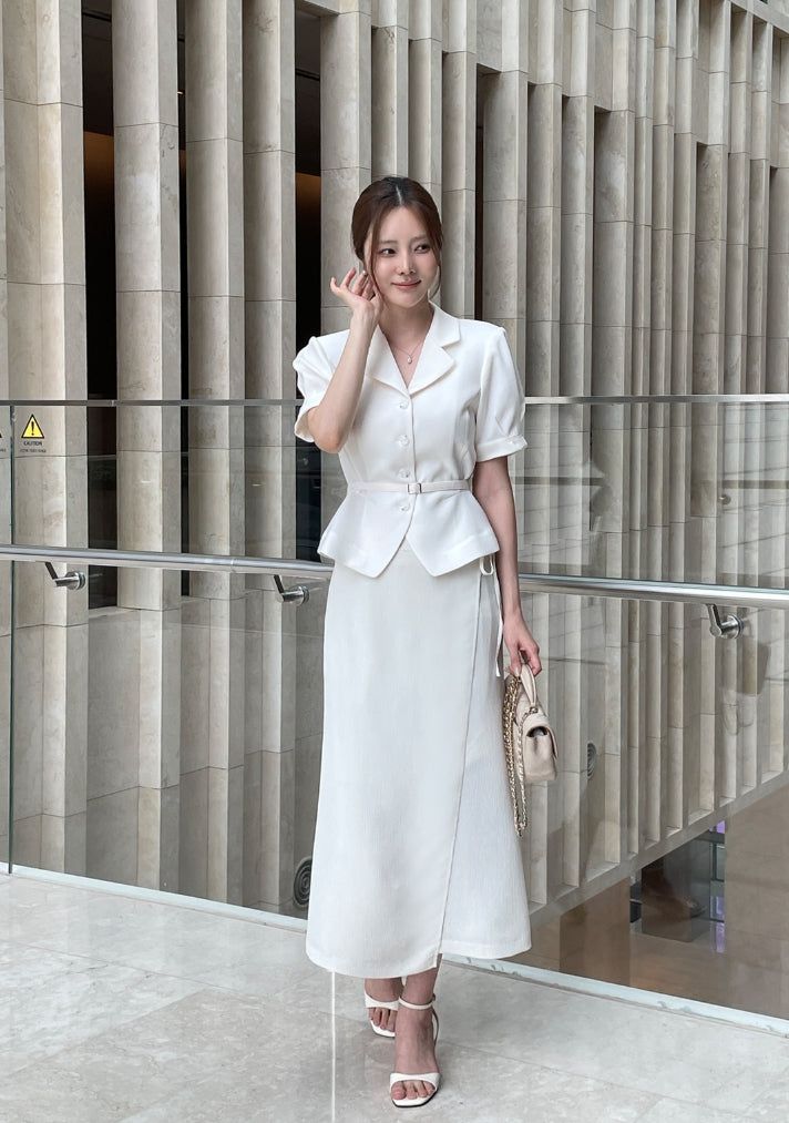 Core Wrinkle-Free Pleated Wrap Long Skirt