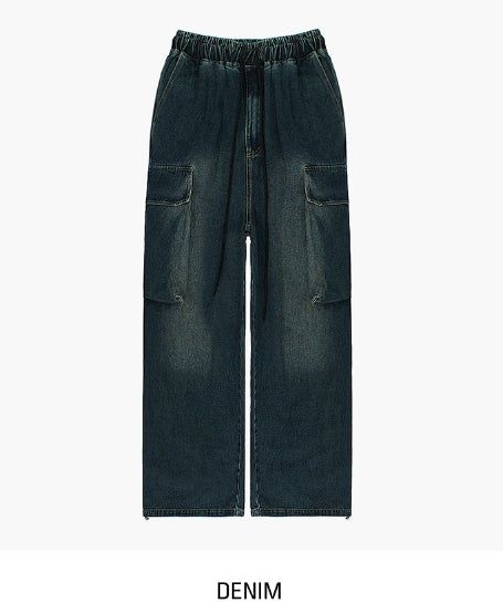 Hip 3D cargo denim banding pants