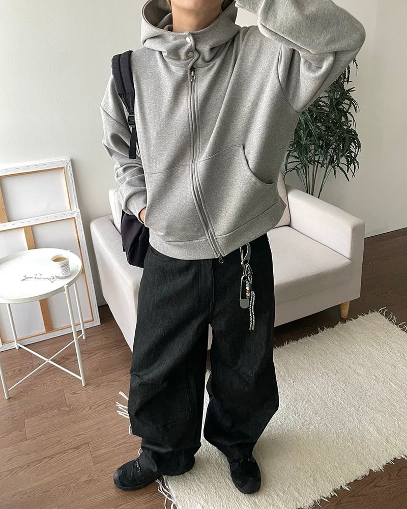 Compact Crop High-neck Hood Zip-up