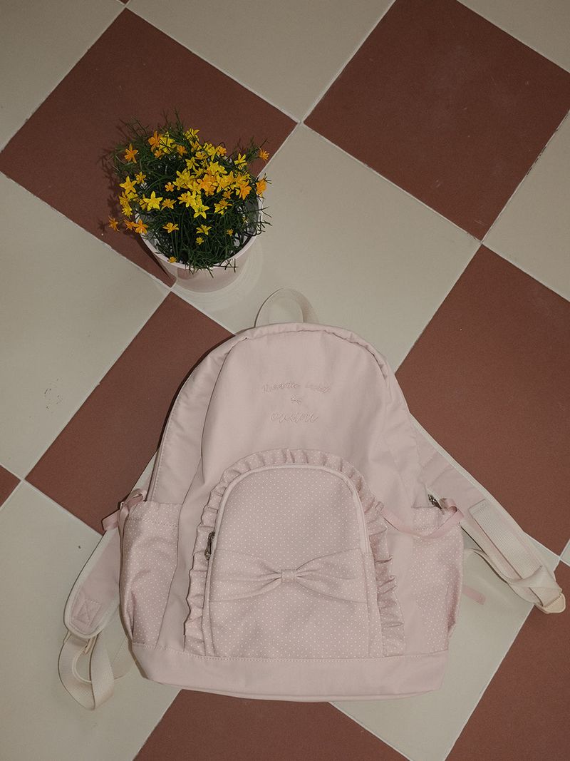 Ruffle ribbon backpack_polka dot pink