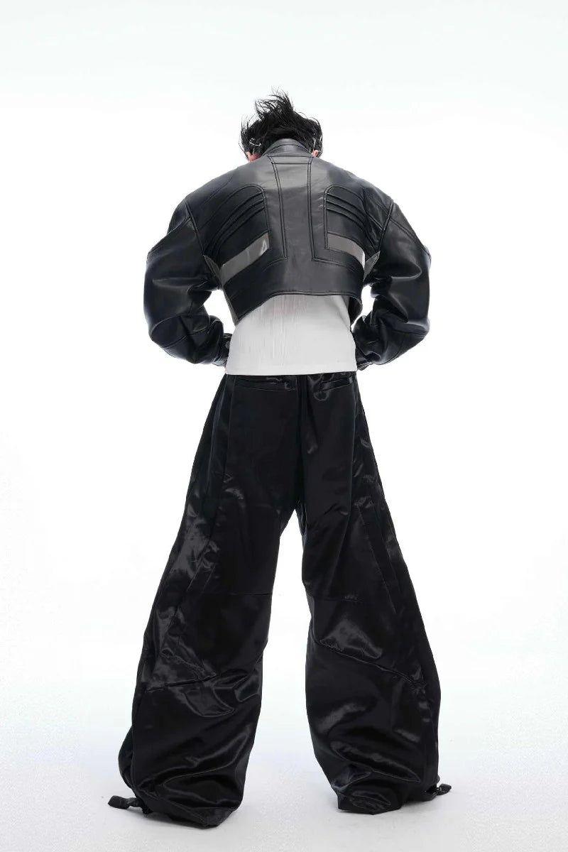 Deconstructed Patchwork Short Leather Jacket