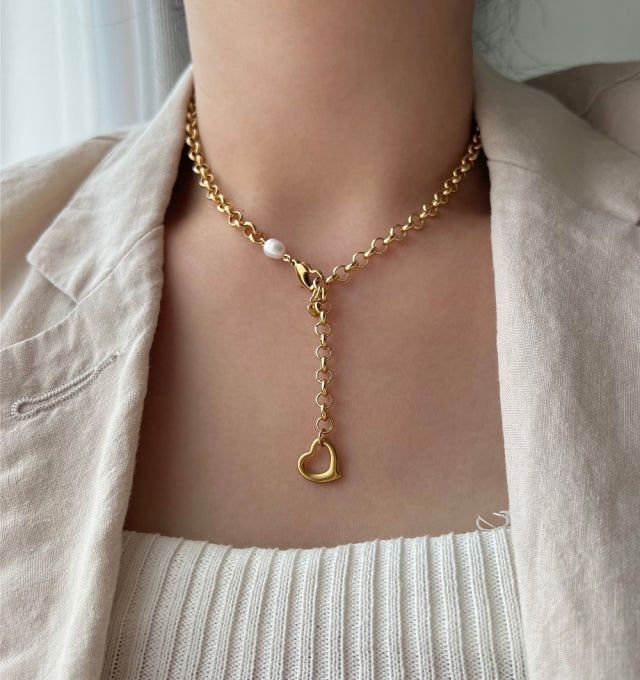 Acer rojo(アセルロジョ)の「hay Bold Heart Fresh Water Pearl Necklace Two Way y Choker Necklace(Accessories)」