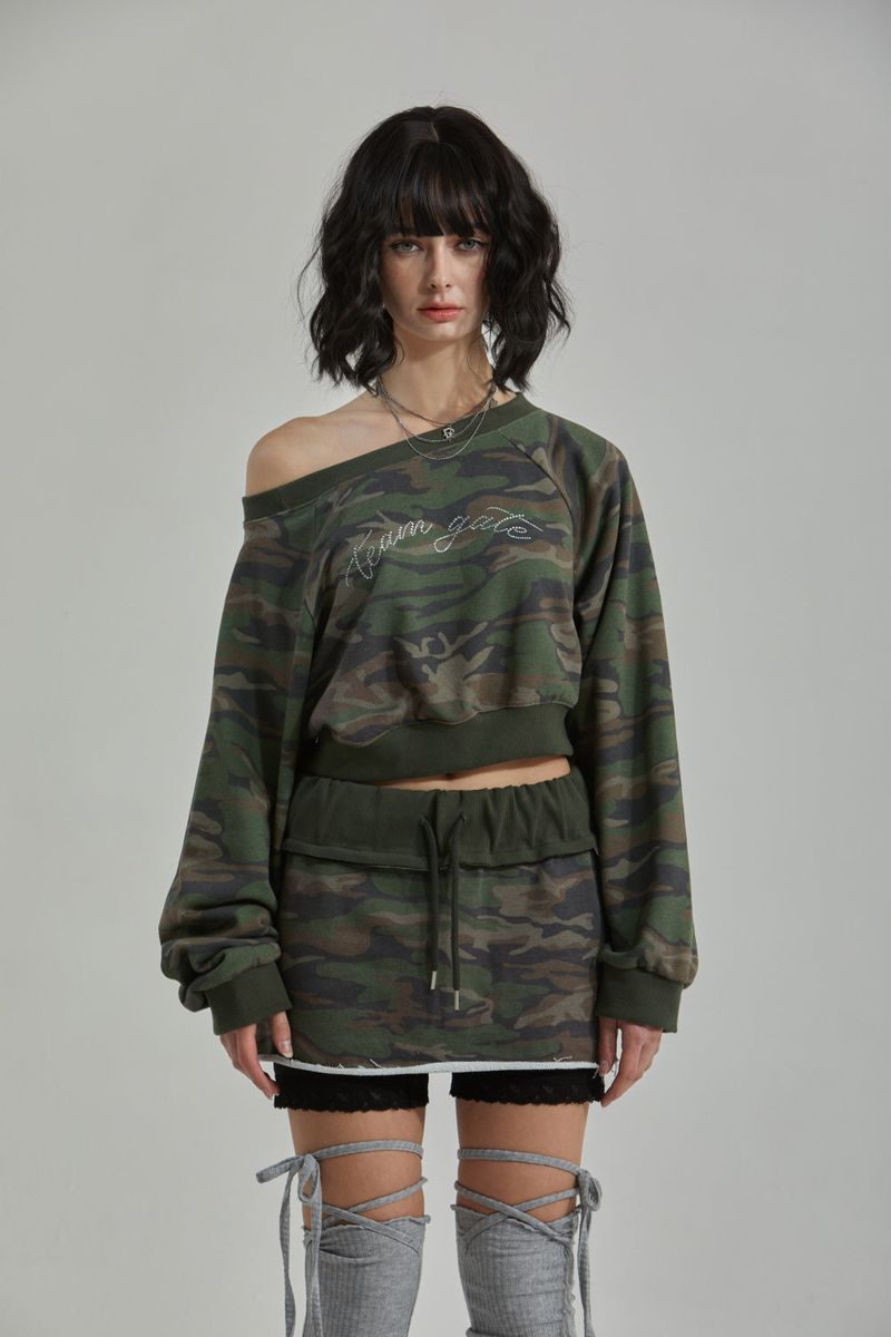 CAMO ONE SHOULDER T-SHIRT