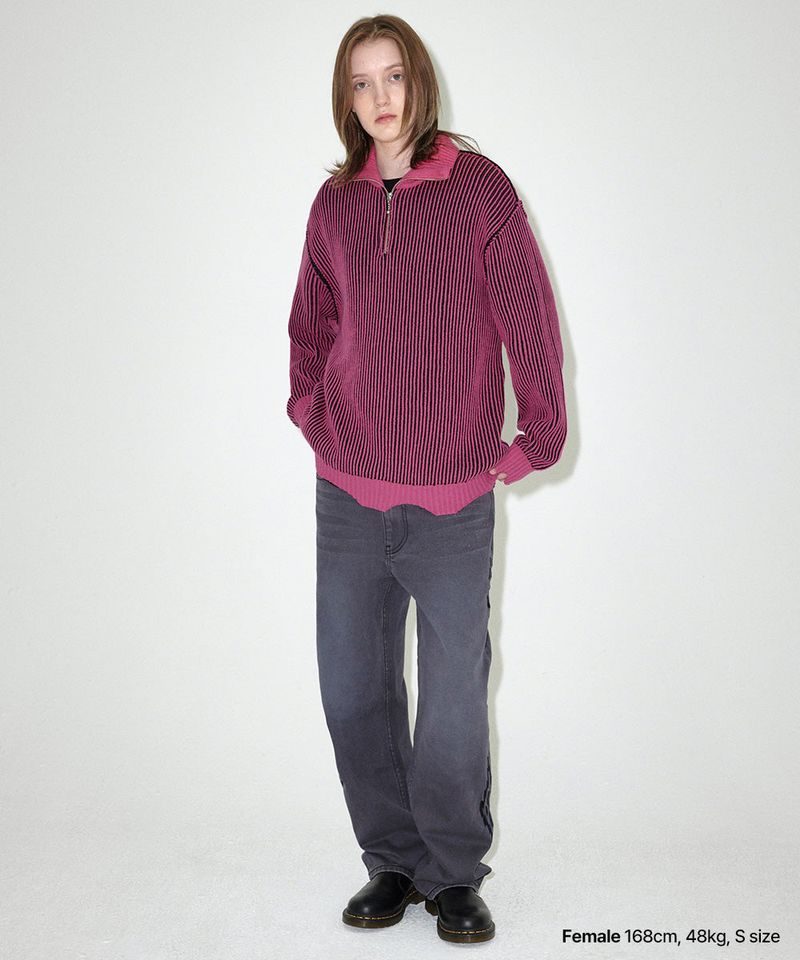 CUTTING CONTRAST HALF ZIP-UP KNIT