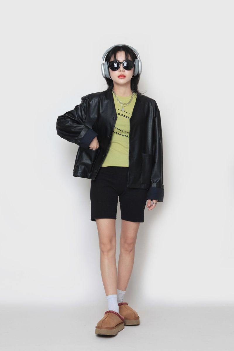 Crop leather cardigan
