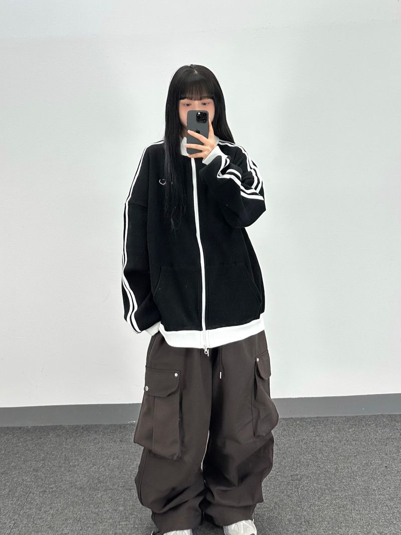 waffle track zip-up