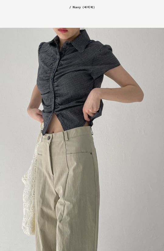 INCHANT ME(インチャントミー)の「Check Shirred Short Sleeve Blouse(Tops)」