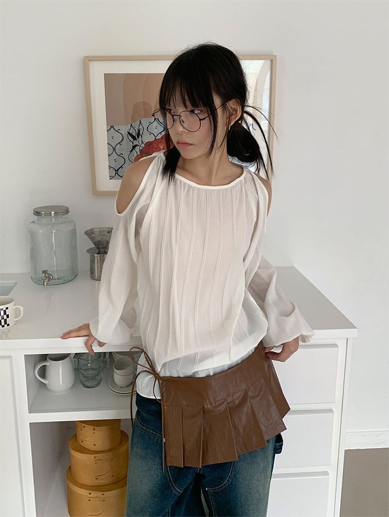 PLEATS LEATHER BELT SKIRT (2C)