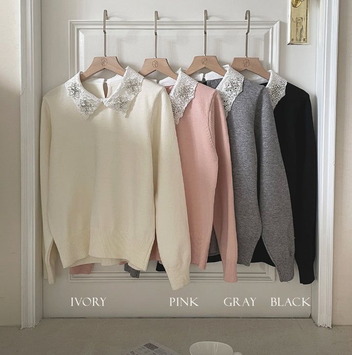 Nemyu Pearl Cubic Lace Collar Knit