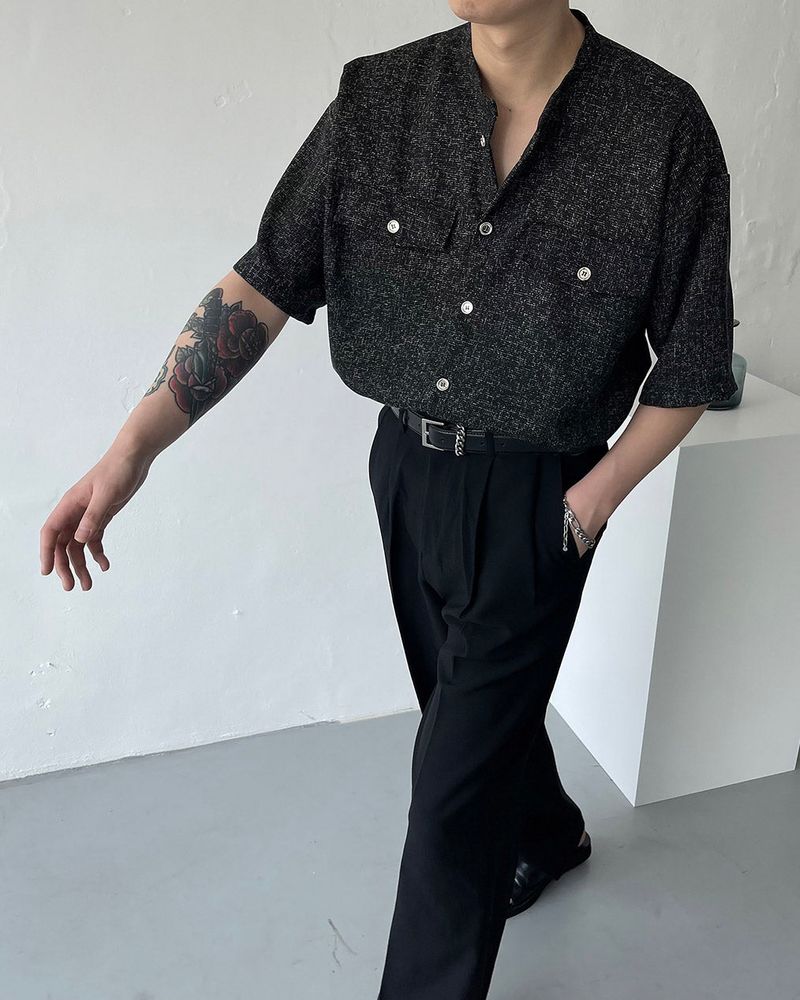 CR Tweed Round Half Shirt (2 colors)