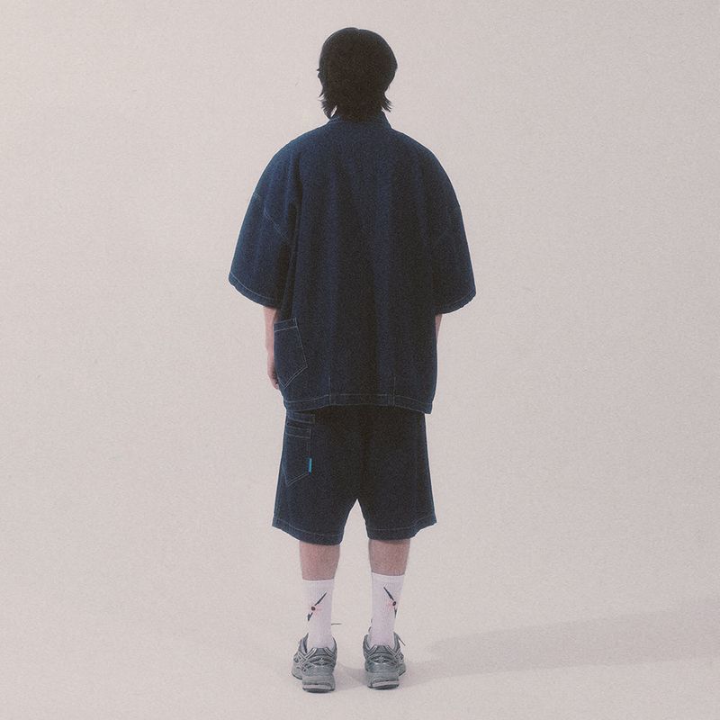 denim stitch shorts_blue