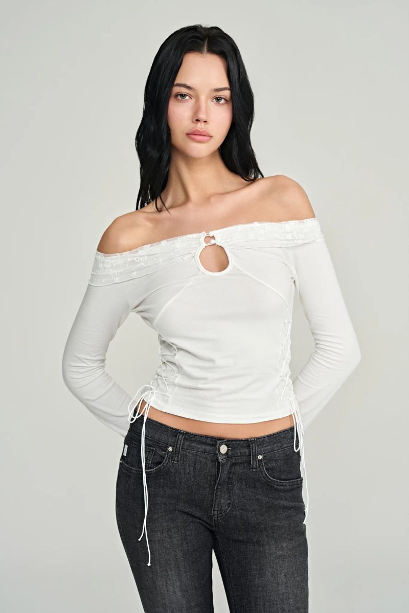 Sandy lace-up top, White