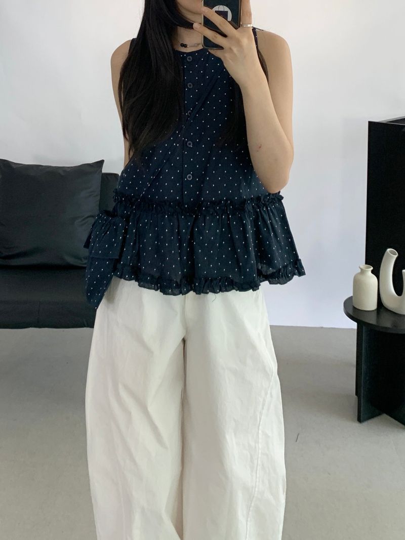 David Dot Frill Blouse Pouch Set