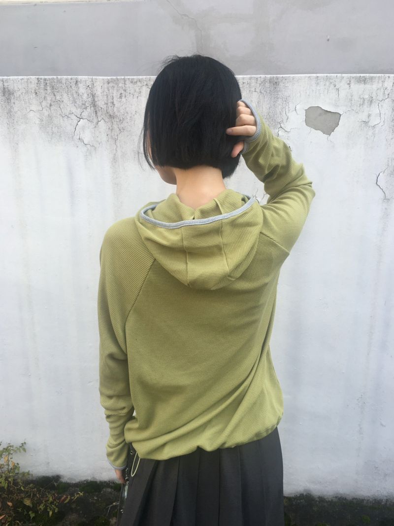 highneck loose waffle hood
