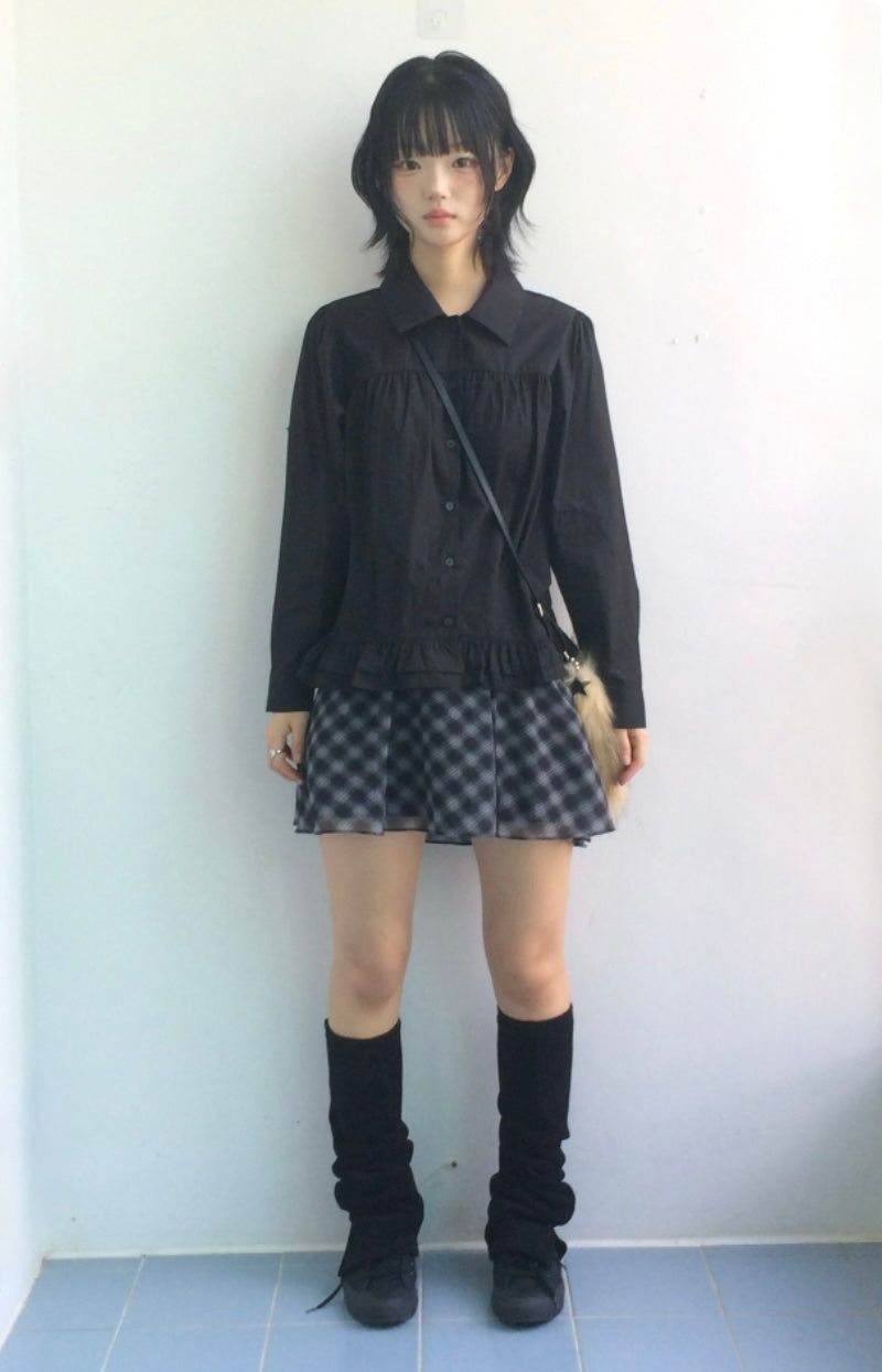 Blooming Check Chiffon Skirt