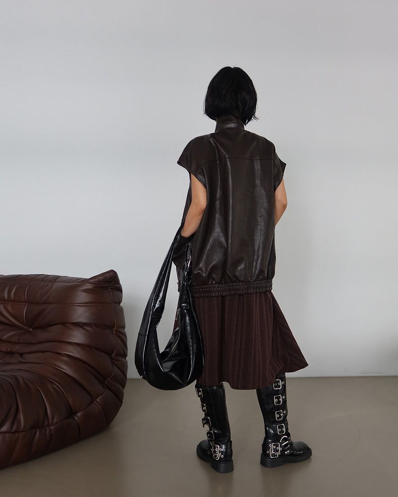 leather oversized fit vest jacket