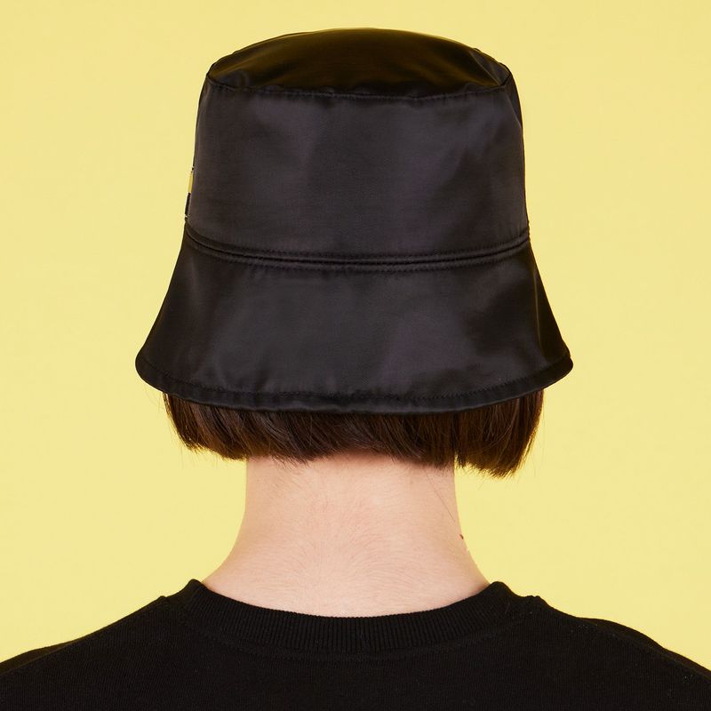 Stud Drop Over Fit Poly Bucket Hat Black