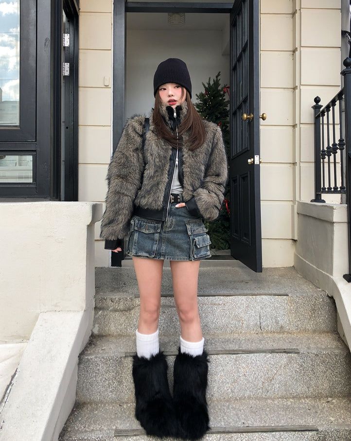 Casey High Neck Leather Fur Jumper