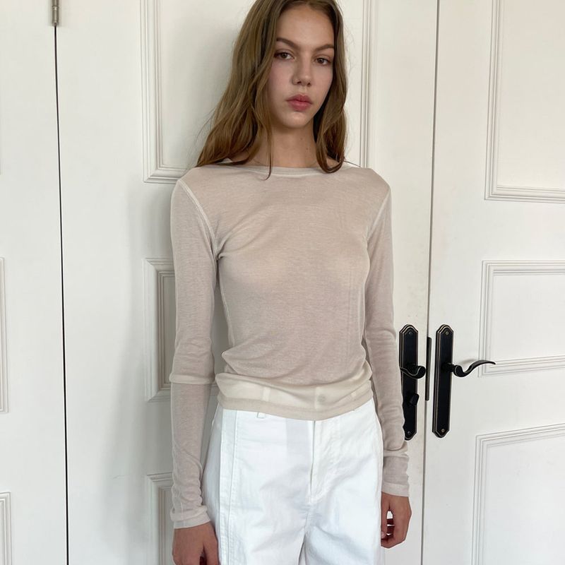 Sheer Tencel T/Shirts_Beige