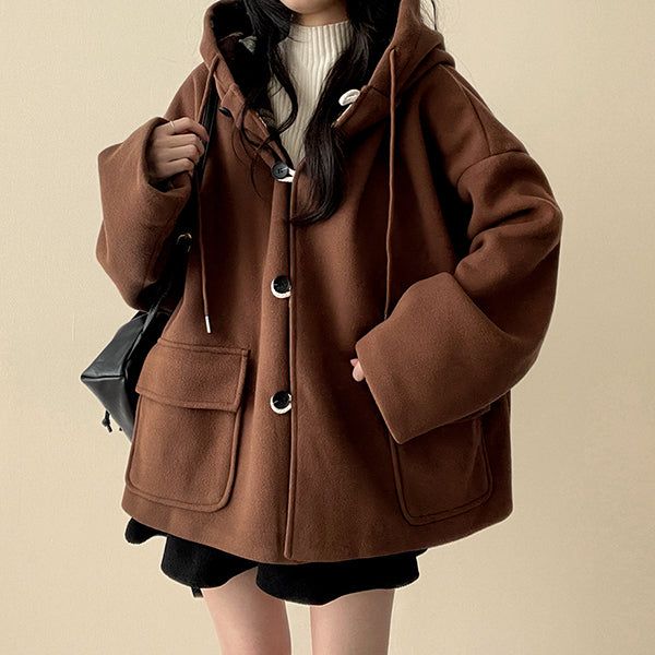 Heel double wool royal boxy pocket hooded coat 