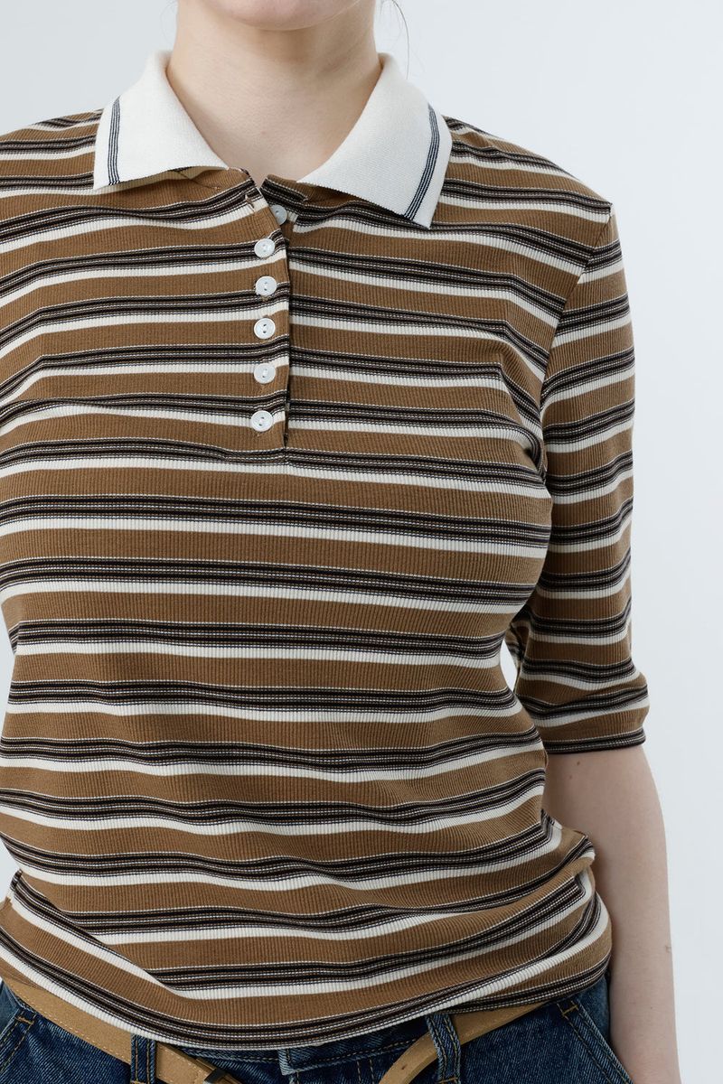 MULTI STRIPE TENCEL T-SHIRT_BROWN