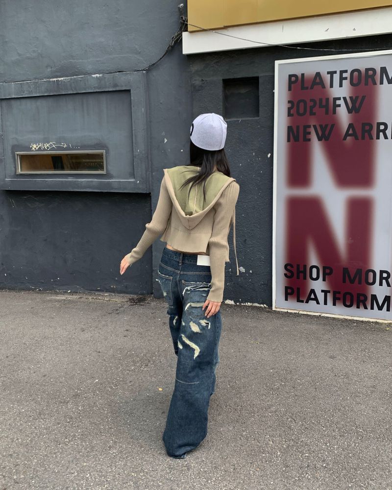 Back damage denim pants