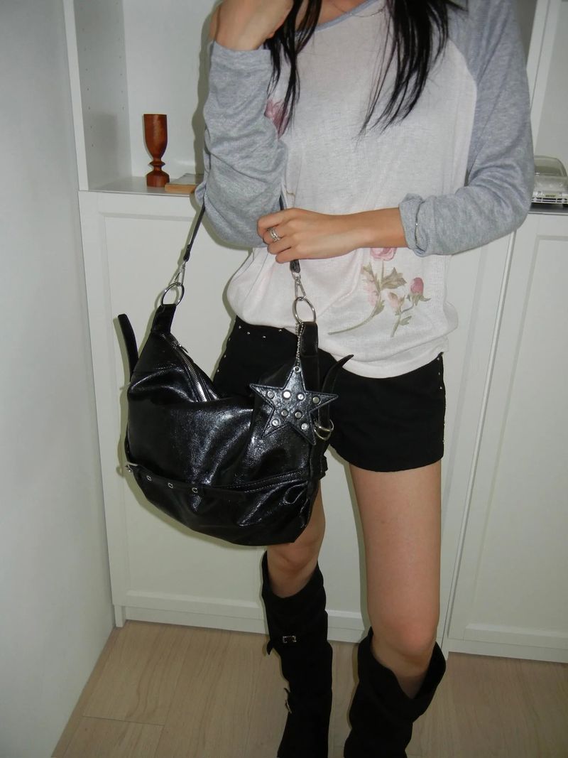 Belted Strap Stud Star Cross Shoulder Bag