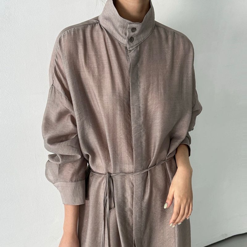 Shine Neck Long Shirt - 3colors