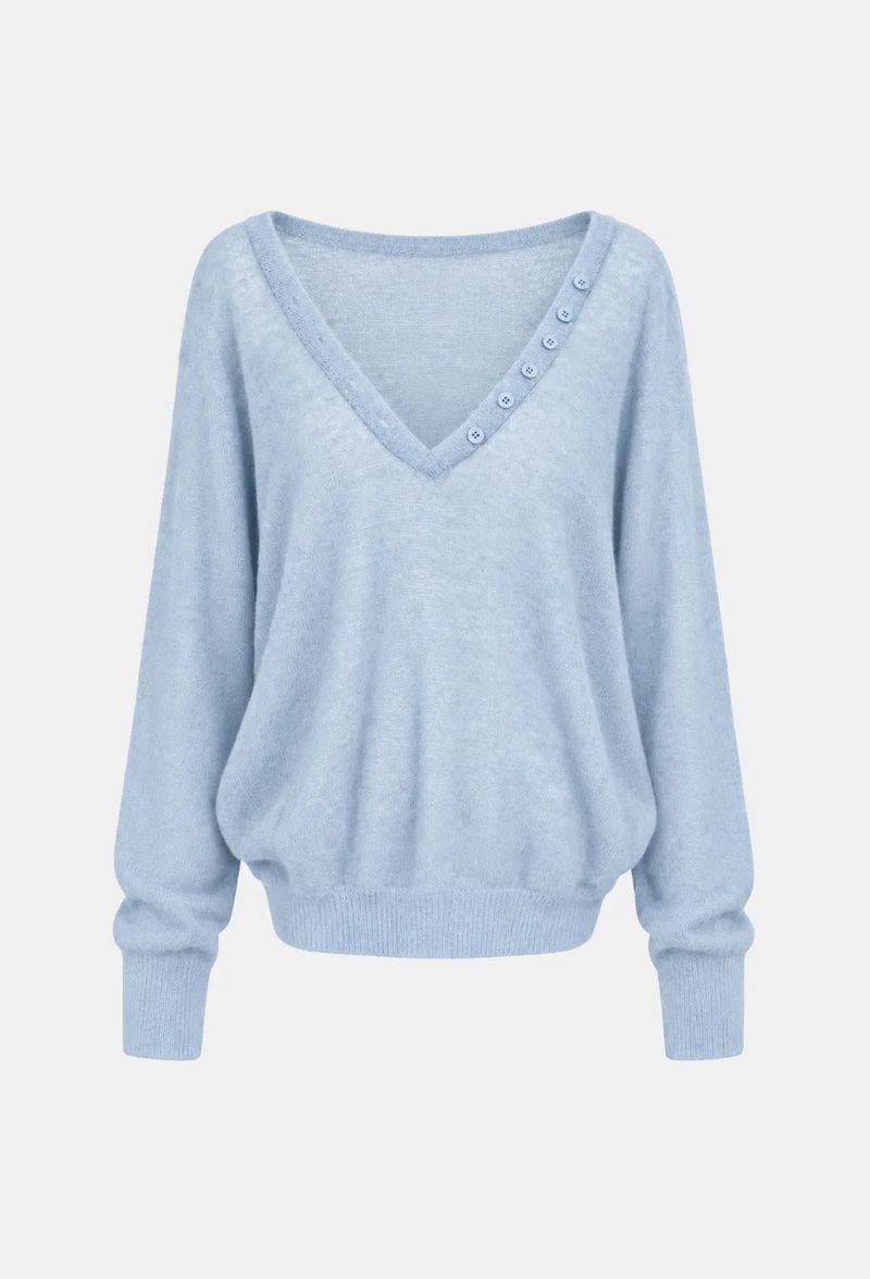 Claire Button V-Neck Loose Knit