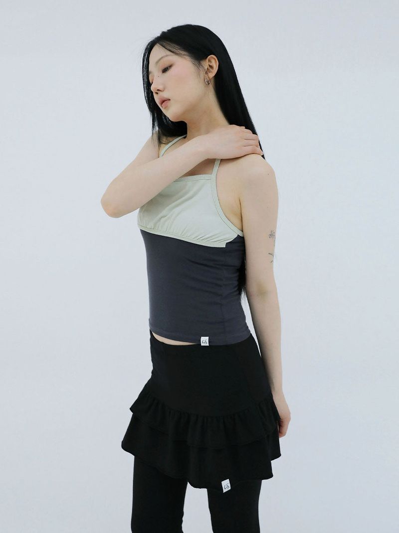 SHIRRING CONTRAST TANK TOP(MINT)