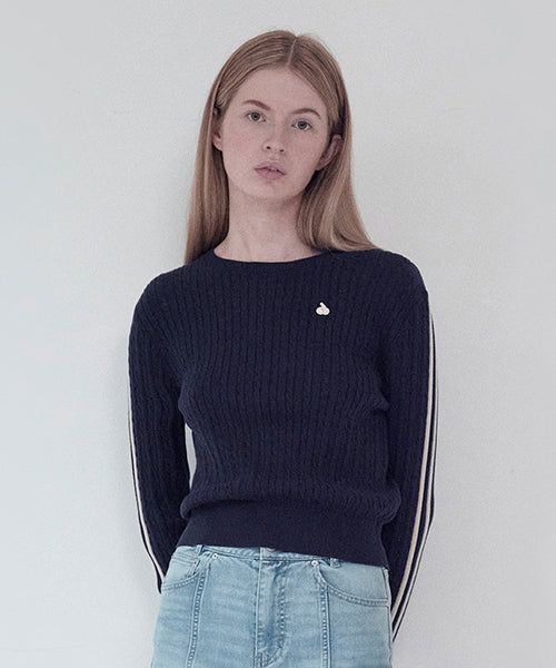 KIRSH（キルシー）の「KIRSH PLAIN LINE POINT CABLE KNIT [NAVY]（Tops）」