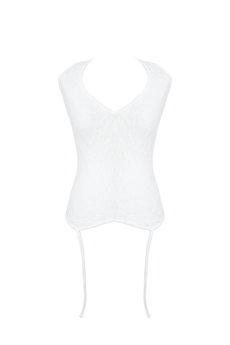 [Gerbera] Halter layered sleeveless (Black/White)