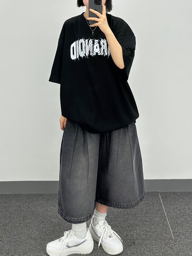 pintuck denim half pt
