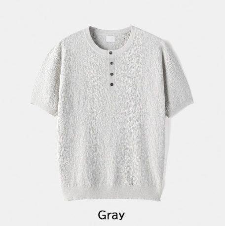 Icy Henley Neck Short Sleeve Knit