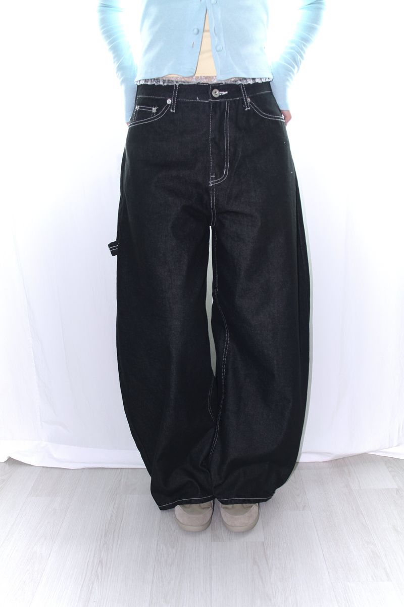 Star stitch balloon wide denim pants