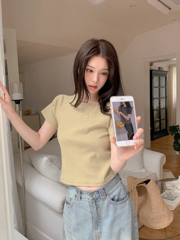 ND Basic Rib Crop Short Sleeve T-shirt (6color)