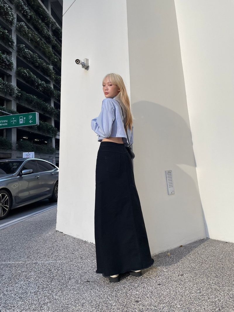 EVIE mia OVERSIZED CROPPED SHIRTS STRIPE BLUE