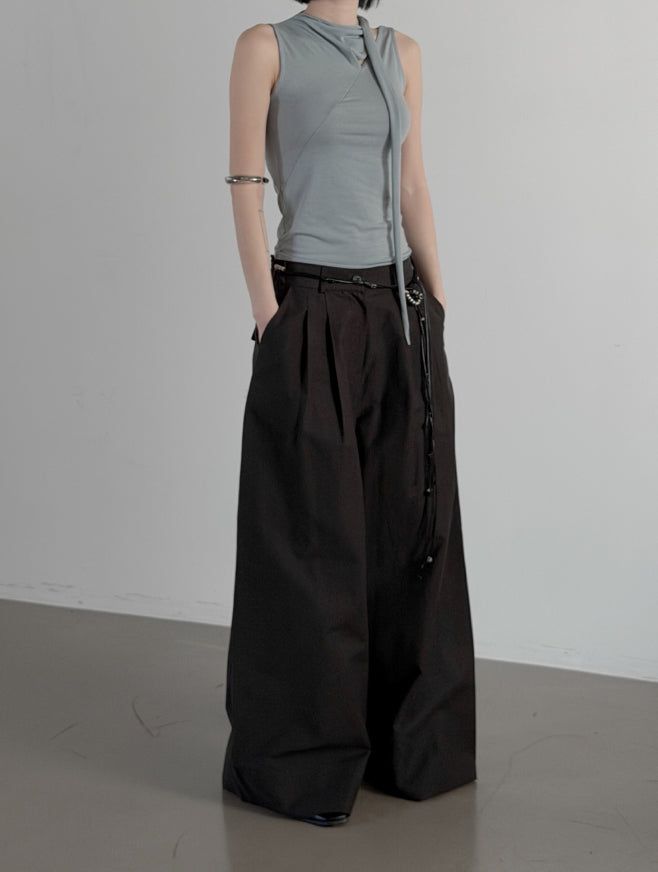 Teve Pintuck Wide Cotton Pants