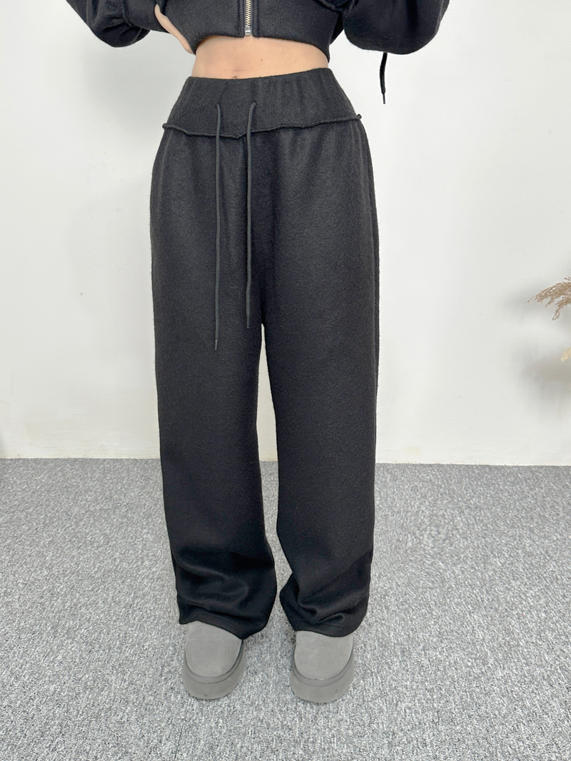 (ZIP-UP & PANTS SET!) 4 COLORS THICK FLEECE RIBBED CROPPED TRAINING PANTS