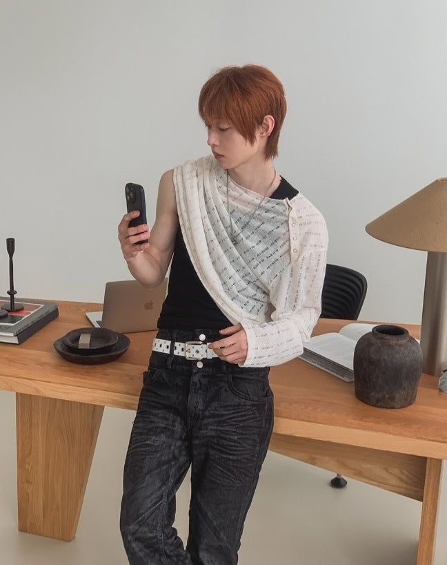 26SS★ [PLAN MADE/MADE] Slant Snap Damaged Knit