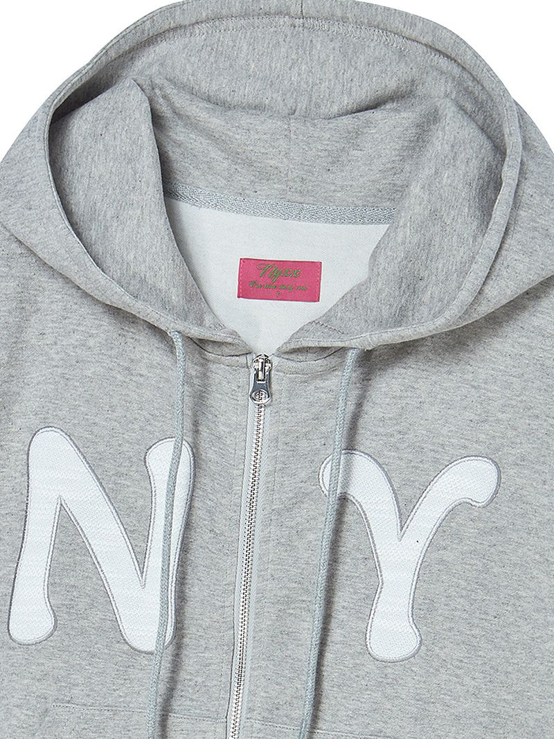 NY APLIQUE SS HOOD ZIP UP GREY
