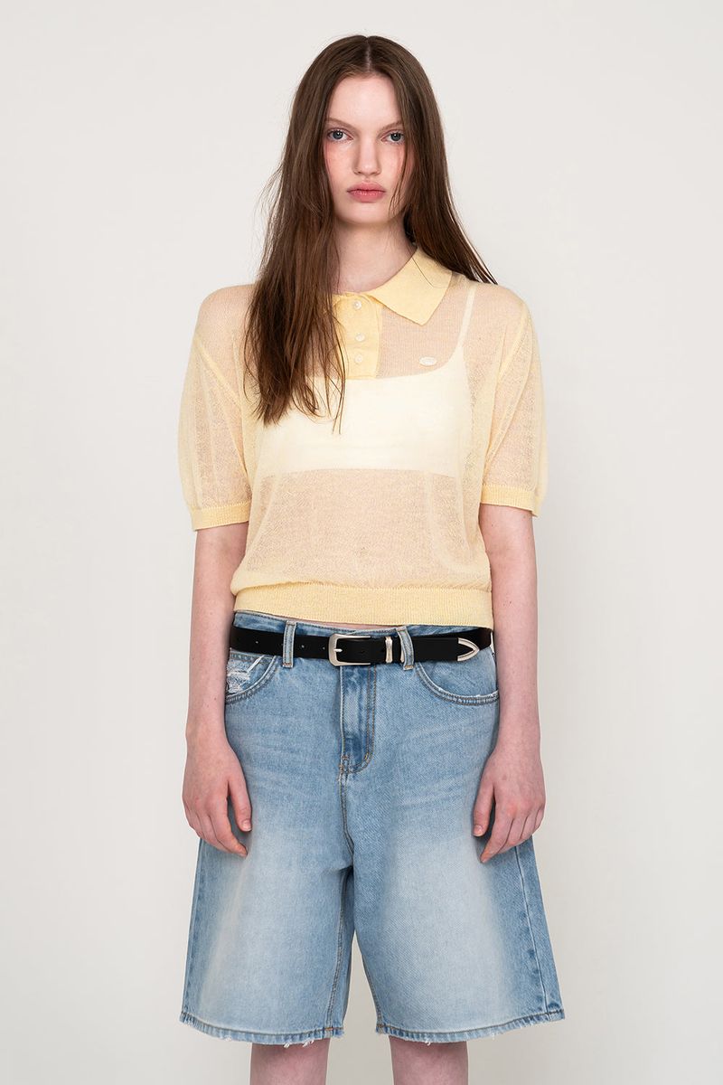 THEOHYOU（ザオユ）の「SEE-THROUGH COLLAR HALF KNIT (LEMON)（Tops）」