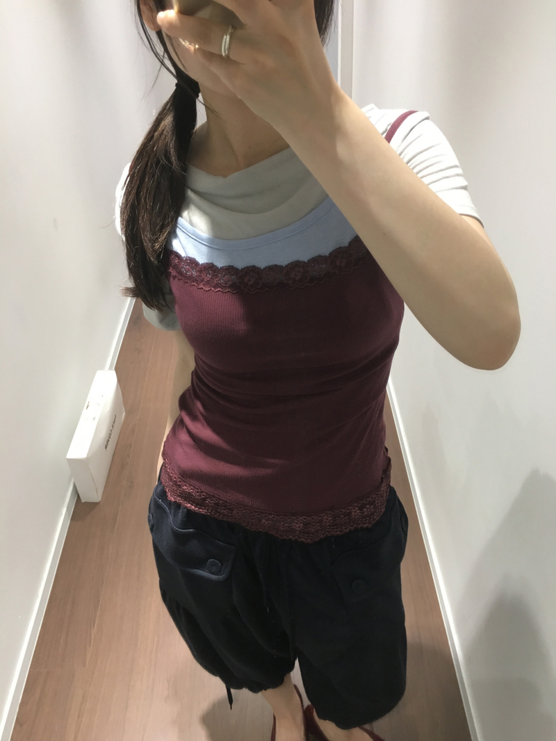 Drop ribbed lace sleeveless top (7color) 