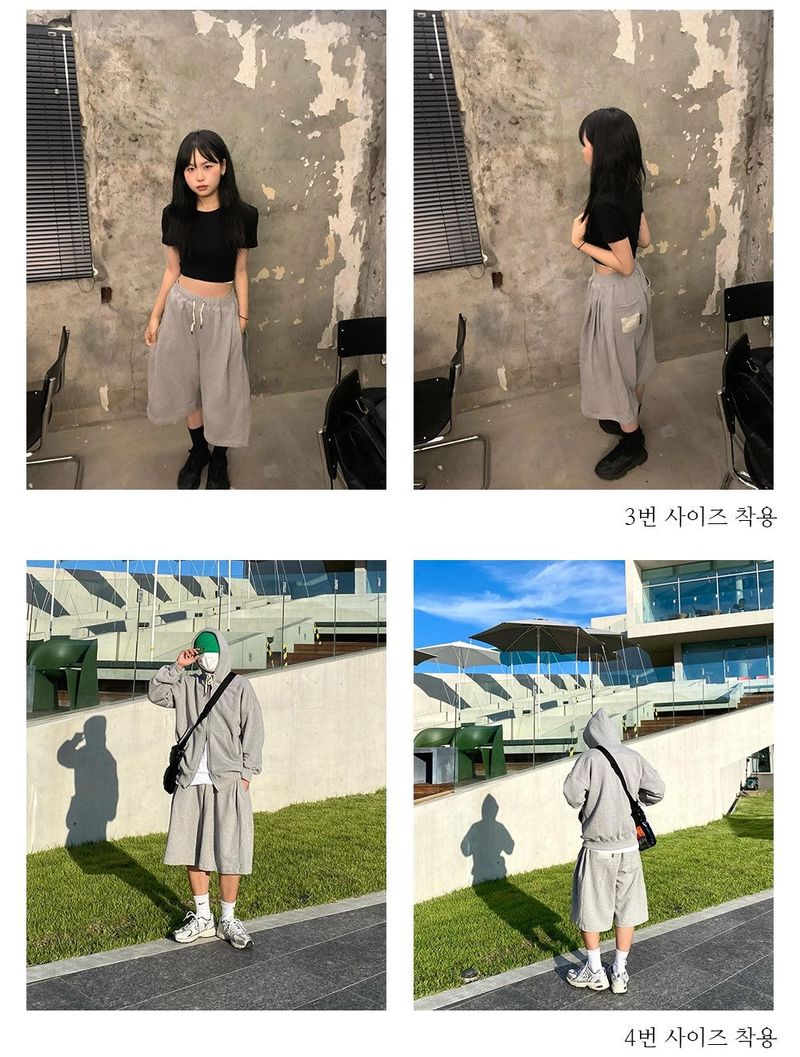 BERMUDA PLEATS WIDE SWEAT SHORTS_WHITE