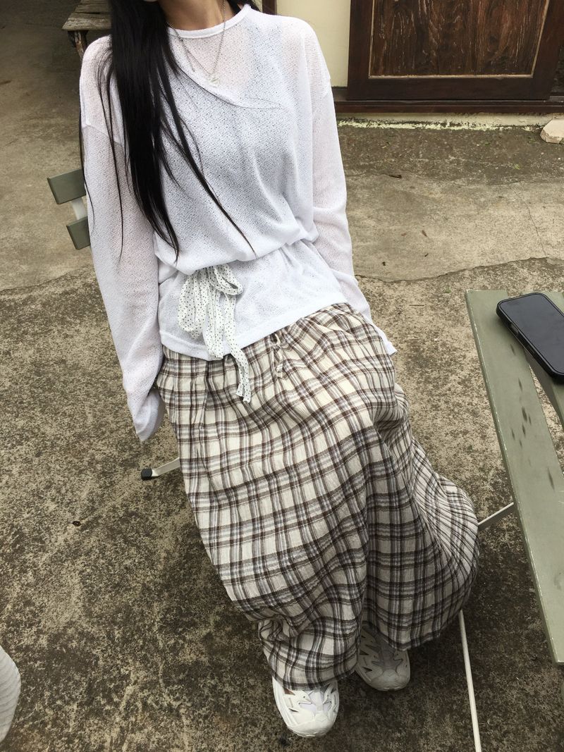 Maple Check Banded Shirred Skirt (3c)