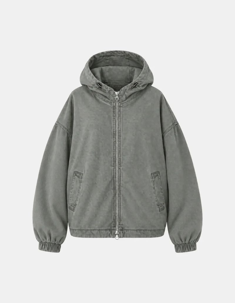 Pigment Washed Two-Way Hood Jacket